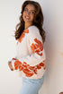 Abstract Botanical Print Boat Neck Knit Pullover Sweater