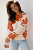 Abstract Botanical Print Boat Neck Knit Pullover Sweater