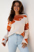 Abstract Botanical Print Boat Neck Knit Pullover Sweater