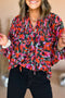 Abstract Botanical Print Smocked Puff Sleeve Peplum Blouse
