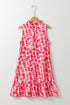Abstract Brushstroke Mock Neck Sleeveless Ruffle Shift Dress