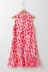 Abstract Brushstroke Mock Neck Sleeveless Ruffle Shift Dress