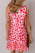 Abstract Brushstroke Mock Neck Sleeveless Ruffle Shift Dress