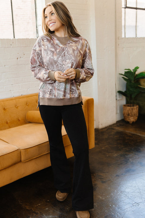 Abstract Camo Print Detail Baggy Pullover Sweatshirt