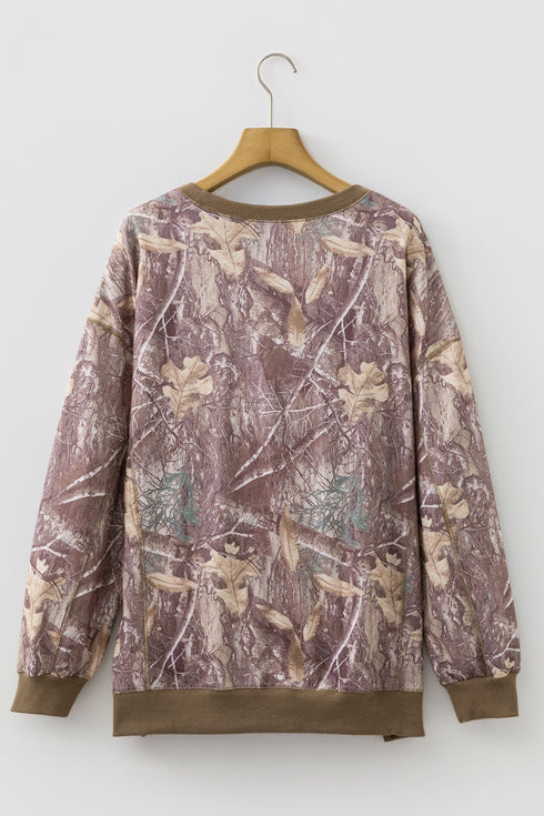 Abstract Camo Print Detail Baggy Pullover Sweatshirt