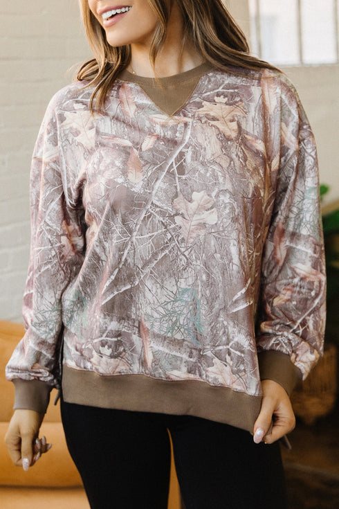 Abstract Camo Print Detail Baggy Pullover Sweatshirt