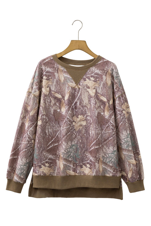 Abstract Camo Print Detail Baggy Pullover Sweatshirt