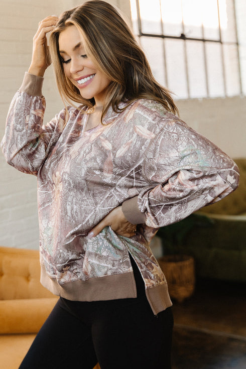 Abstract Camo Print Detail Baggy Pullover Sweatshirt