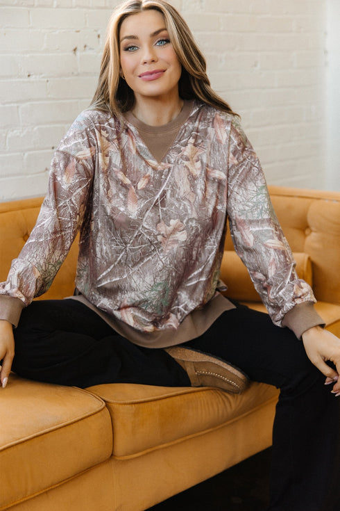 Abstract Camo Print Detail Baggy Pullover Sweatshirt