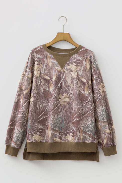 Abstract Camo Print Detail Baggy Pullover Sweatshirt