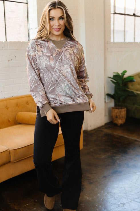 Abstract Camo Print Detail Baggy Pullover Sweatshirt