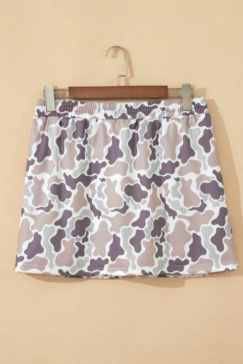 Abstract Camo Print Elastic Waist Drawstring Mini Skirt