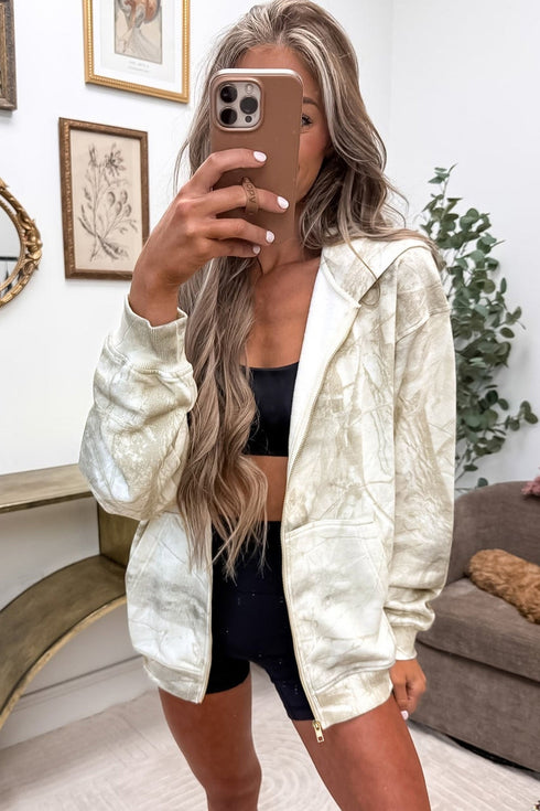 Abstract Camo Print Hooded Zip Up Sweatshirt
