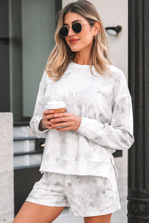 Abstract Camo Print Pullover Top And Casual Short Set