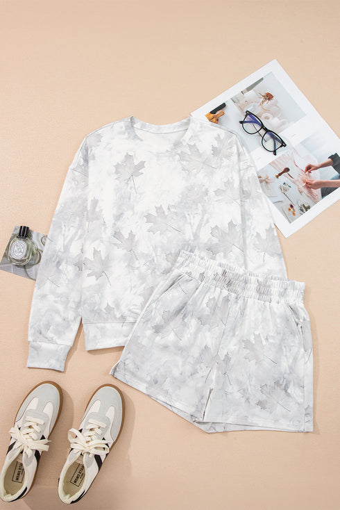 Abstract Camo Print Pullover Top And Casual Short Set
