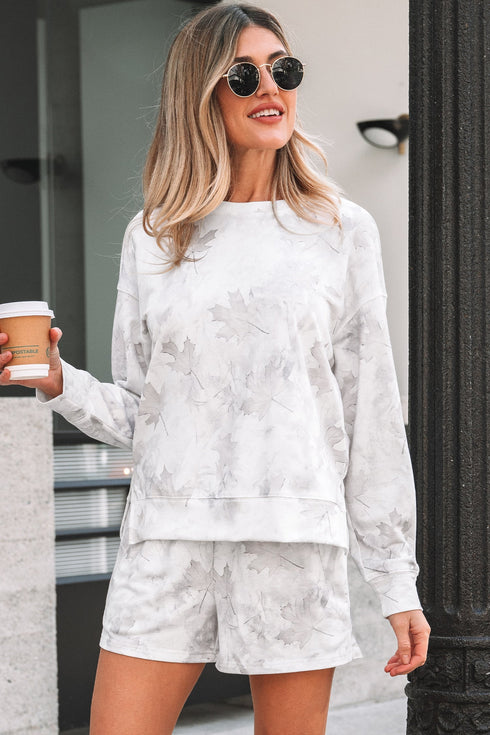 Abstract Camo Print Pullover Top And Casual Short Set