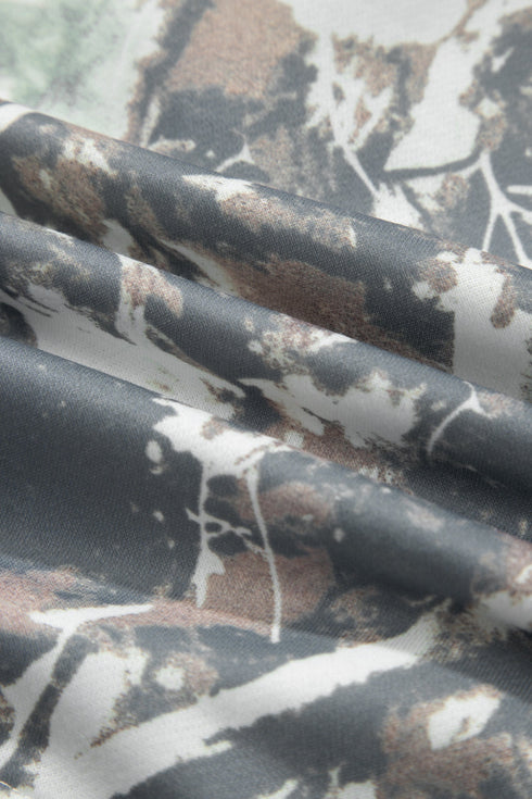 Abstract Camo Print Quarter Zip Kangaroo Pocket Pullover Sweatshirt