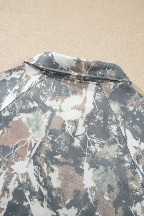 Abstract Camo Print Quarter Zip Kangaroo Pocket Pullover Sweatshirt