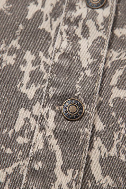 Abstract Camo Print Raw Hem Long Sleeve Collared Jacket