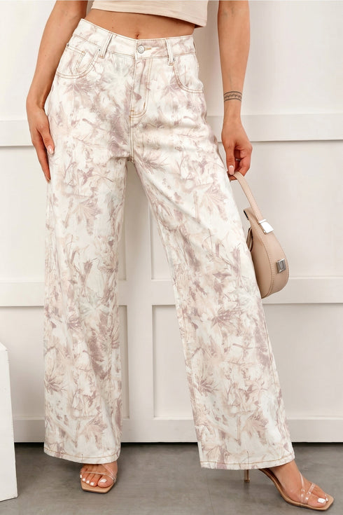 Abstract Camo Print Tummy Control Wide Leg Denim Jeans