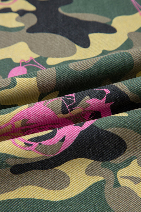 Abstract Camouflage Leopard Patchwork Straight Leg Jeans