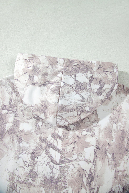 Abstract Camouflage Print Ribbed Edge Long Sleeve Hoodie