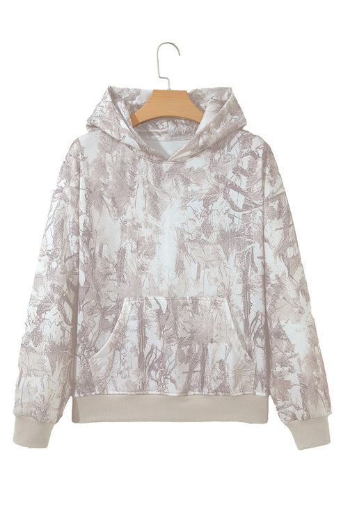 Abstract Camouflage Print Ribbed Edge Long Sleeve Hoodie