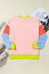 Abstract Colorblock Patchwork Knit Crew Neck Sweatshirt
