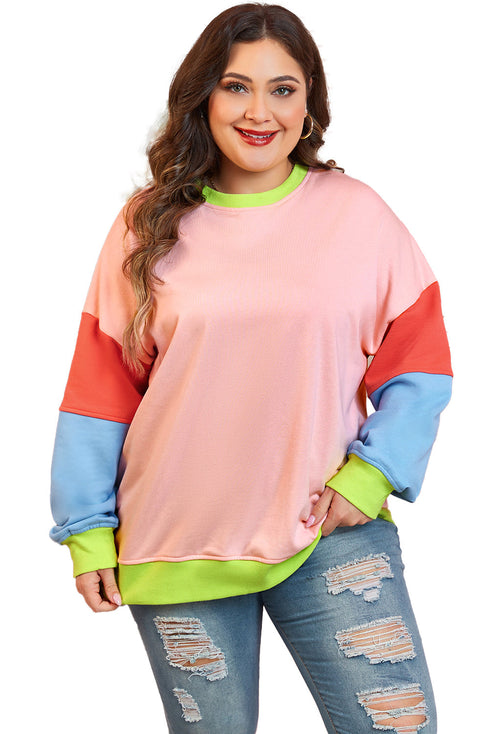 Abstract Colorblock Patchwork Knit Crew Neck Sweatshirt