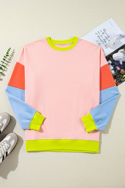 Abstract Colorblock Patchwork Knit Crew Neck Sweatshirt