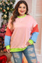 Abstract Colorblock Patchwork Knit Crew Neck Sweatshirt