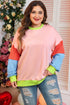 Abstract Colorblock Patchwork Knit Crew Neck Sweatshirt