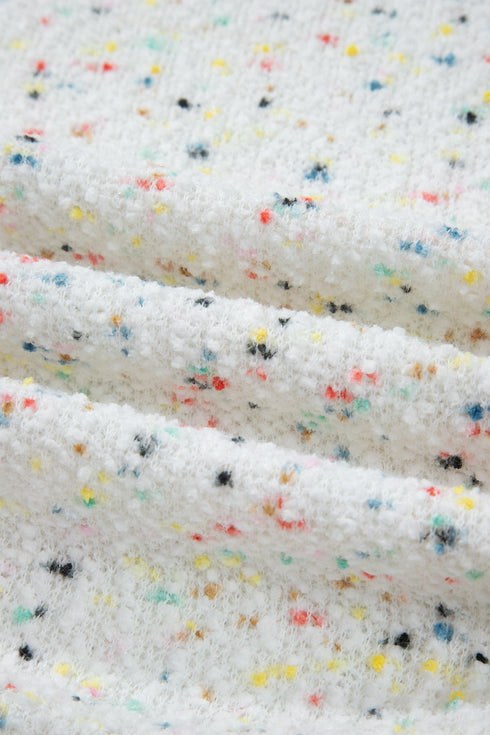 Abstract Confetti Pattern Paneled Border Trim Ribbed Knit Cardigan