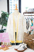 Abstract Confetti Pattern Paneled Border Trim Ribbed Knit Cardigan