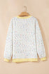 Abstract Confetti Pattern Paneled Border Trim Ribbed Knit Cardigan