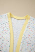 Abstract Confetti Pattern Paneled Border Trim Ribbed Knit Cardigan