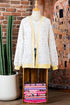 Abstract Confetti Pattern Paneled Border Trim Ribbed Knit Cardigan