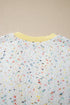 Abstract Confetti Pattern Paneled Border Trim Ribbed Knit Cardigan