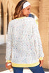 Abstract Confetti Pattern Paneled Border Trim Ribbed Knit Cardigan