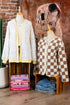 Abstract Confetti Pattern Paneled Border Trim Ribbed Knit Cardigan
