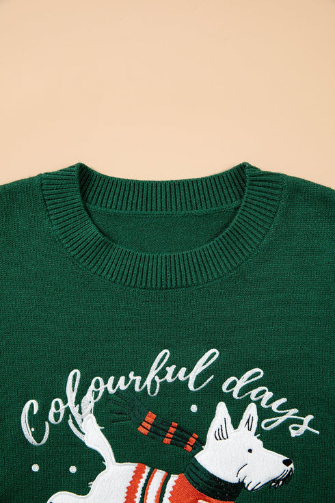 Abstract Dog Embroidered Round Neck Applique Sweater