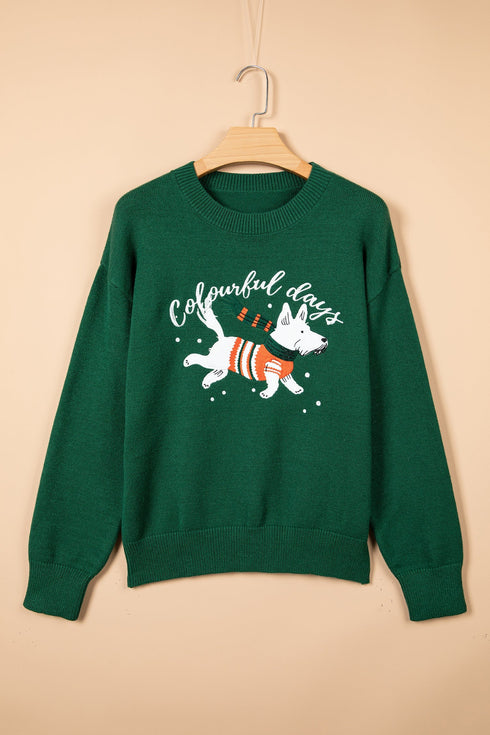 Abstract Dog Embroidered Round Neck Applique Sweater