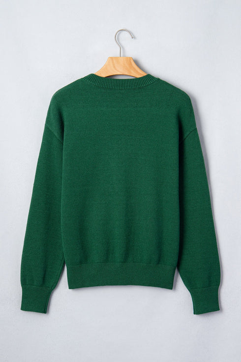 Abstract Dog Embroidered Round Neck Applique Sweater