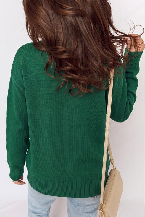 Abstract Dog Embroidered Round Neck Applique Sweater