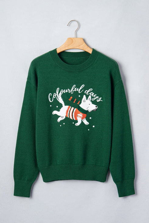Abstract Dog Embroidered Round Neck Applique Sweater