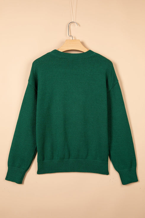 Abstract Dog Embroidered Round Neck Applique Sweater