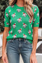 Abstract Dog Pattern Round Neck Short Sleeve Sweater