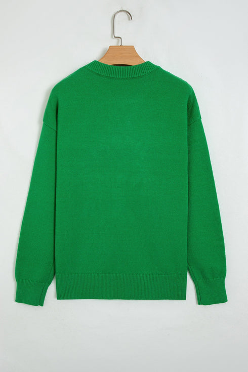 Abstract Embroidered Patch Applique Art Inspired Pullover Sweater