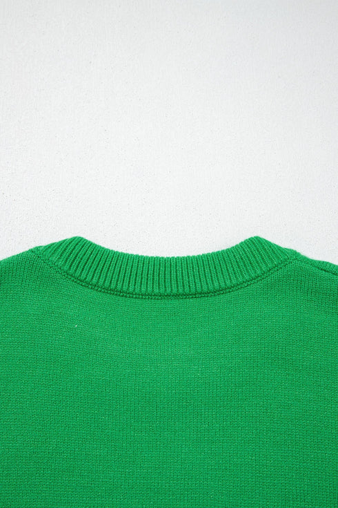 Abstract Embroidered Patch Applique Art Inspired Pullover Sweater