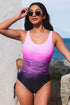 Abstract Etched Print Scoop Neck One Piece Swimsuit